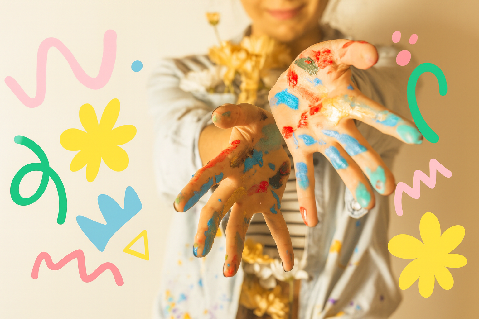 Mains peintes et éléments graphiques